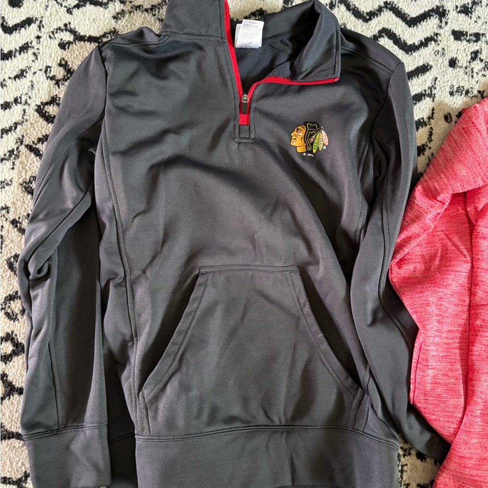 Chicago Blackhawks Grey Half-Zip Pullover and Red Golf shirt